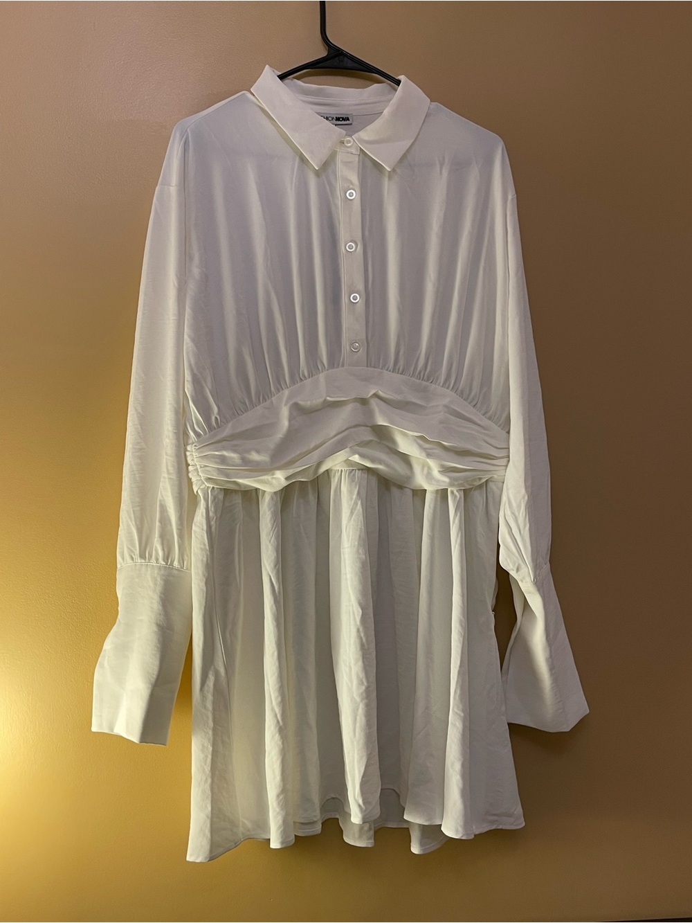 Fashion Nova White Long Sleeve Collared Babydoll Dress